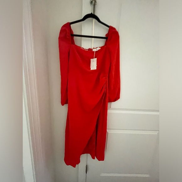 Commense Square Neck Long Sleeve Fitted Bodice Wrap Dress - Picture 3 of 10